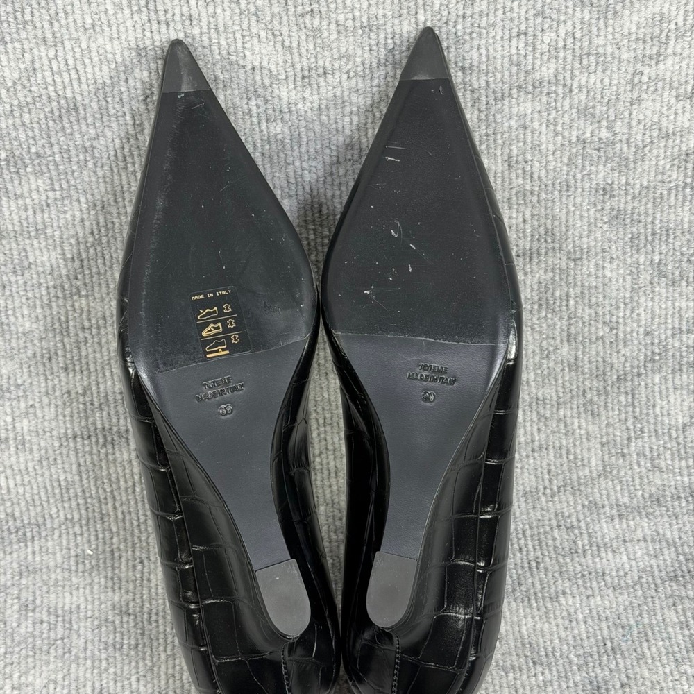 Toteme Size-EU 39 Black Croc Embossed Leather Pointed Toe Wedge Pumps - Picture 4 of 13